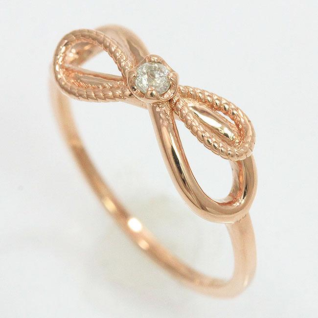 agete(アガット) ピンキー リング リボン ダイヤモンド 0.03ct 5号 10