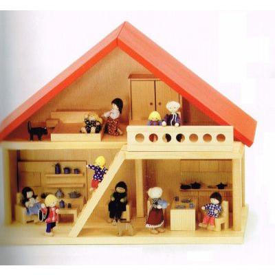 木のおもちゃ ドイツ 木製 知育玩具 赤い屋根の人形の家（家具付き