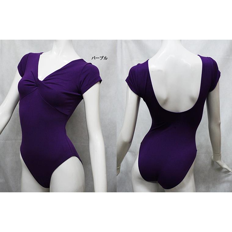 バレエレオタード ジュニアから大人用 胸元ねじり フレンチスリーブ