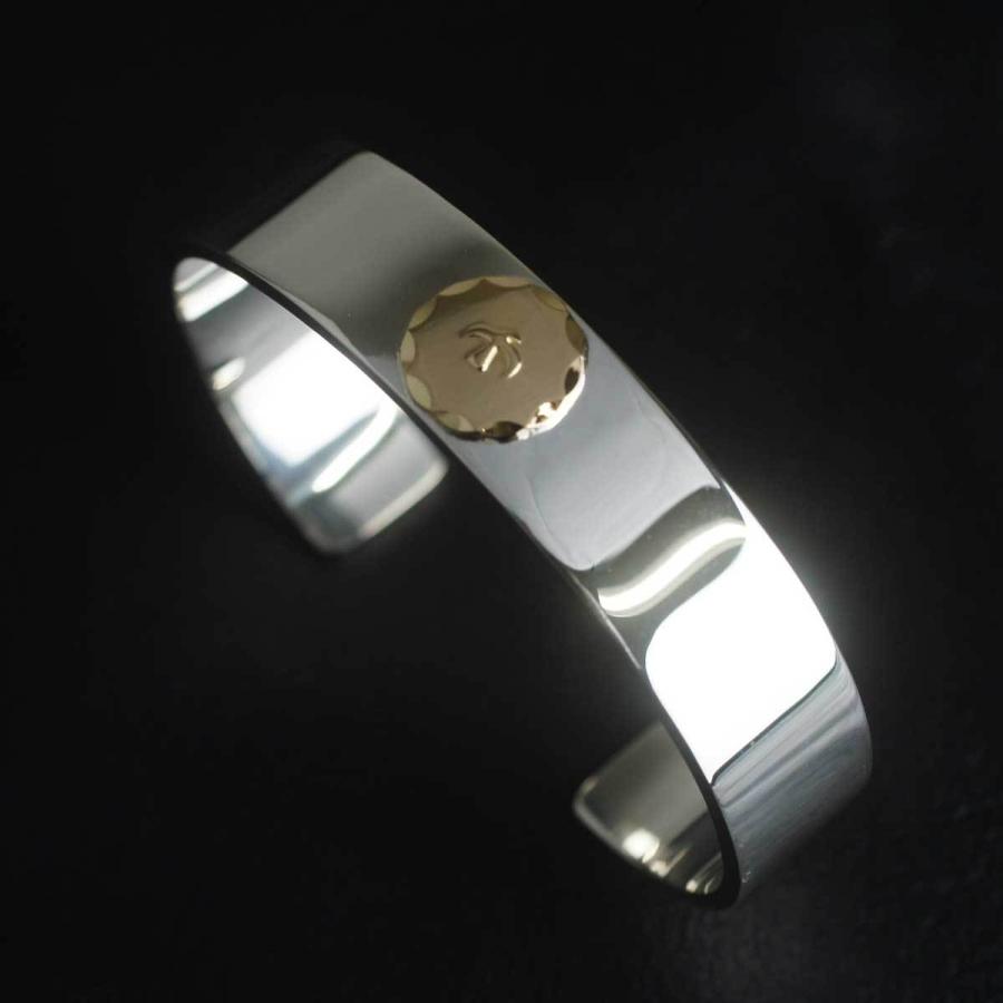 メンズ バングル ブレスレット 18金メタル付平打ちブレス イーグル