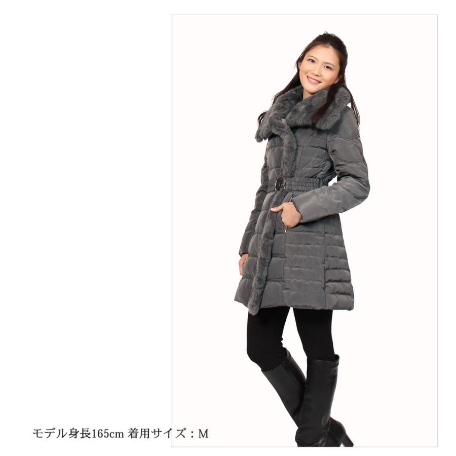 ダウンコート レディース 高品質 リアル ラビット ファー 襟 きれいめ
