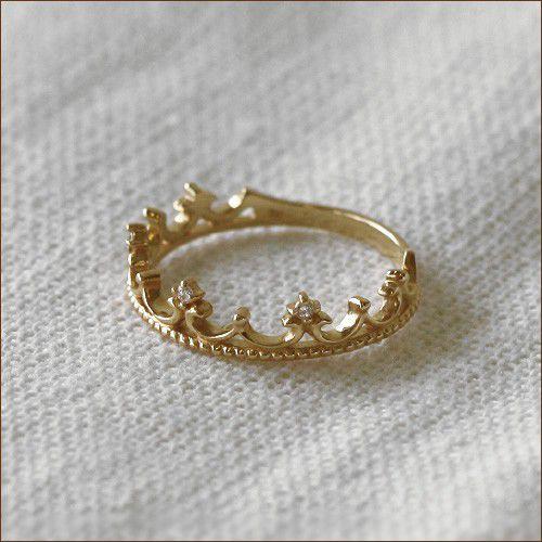 K10ゴールド天然ダイヤモンドのクラウンリング : ナチュラルジュエリー