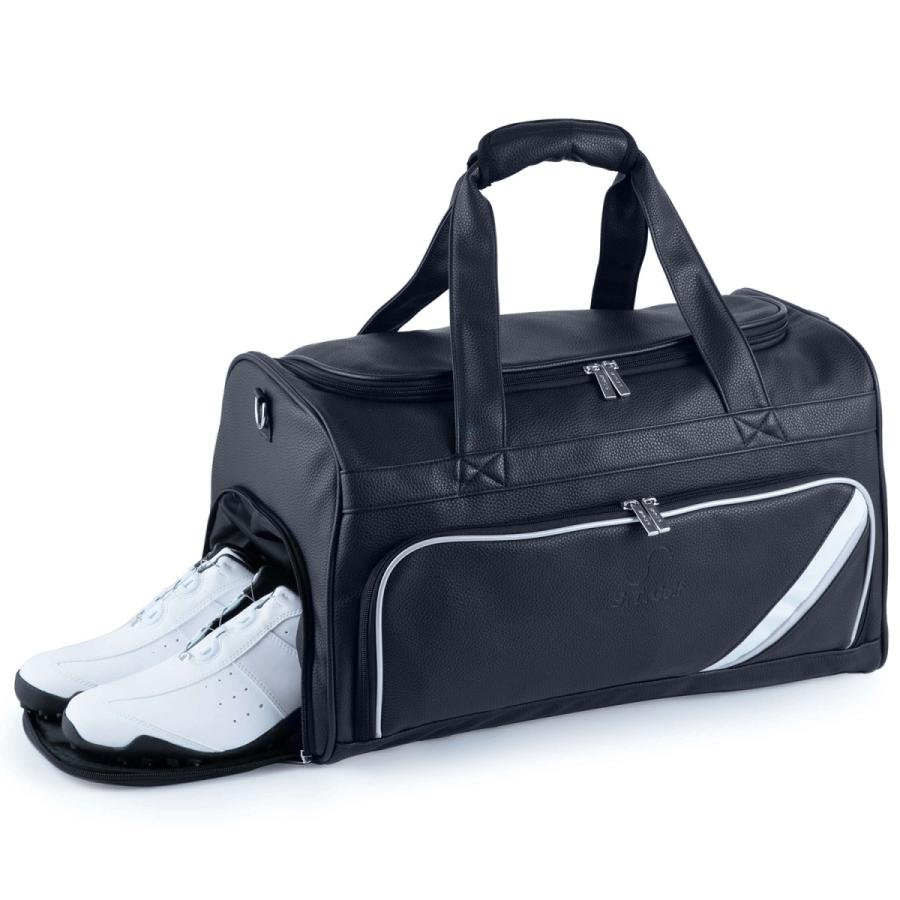 ゴルフ ボストンバッグ S.T.Golf 柔らかPUレザー シューズ収納 防水