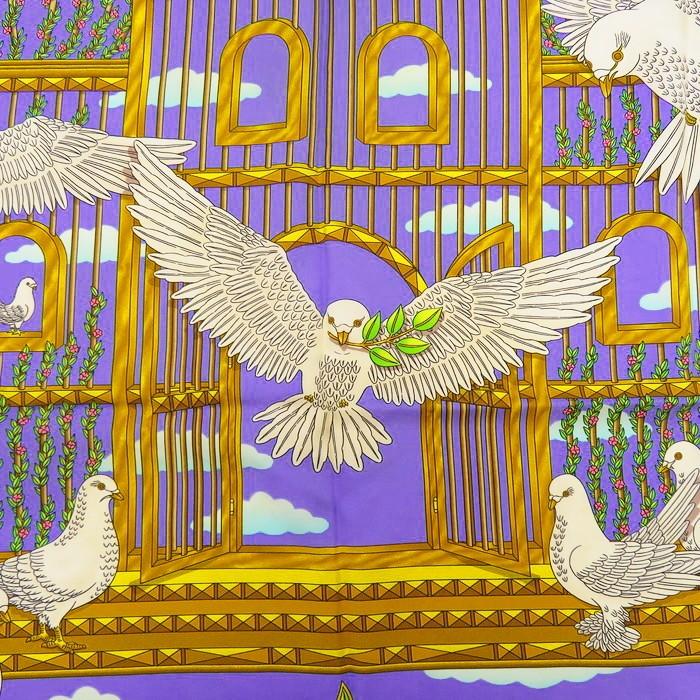 HERMES エルメス カレ90 スカーフ 鳩 鳥かご ブルー シルク HERMES