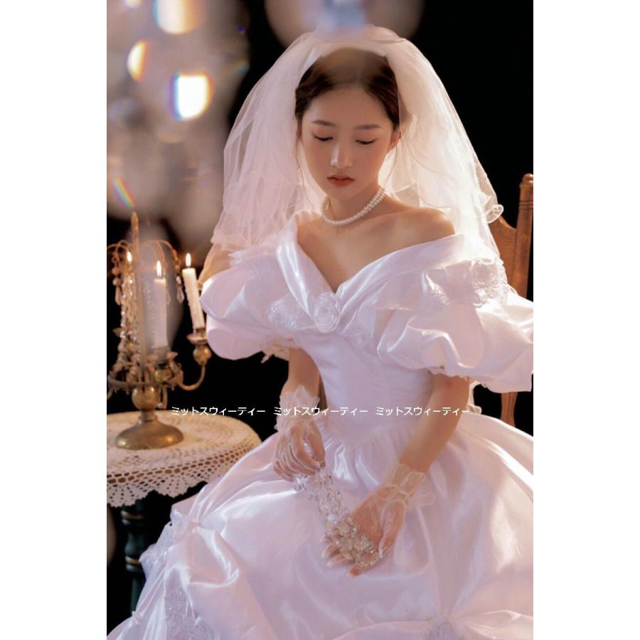 ウエディングドレス レトロ婚 花嫁 サテン 純白 昭和風写真 前撮り