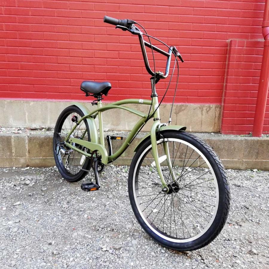 自転車 24KB-6SPEED マットカーキー レインボー ビーチクルーザー 24