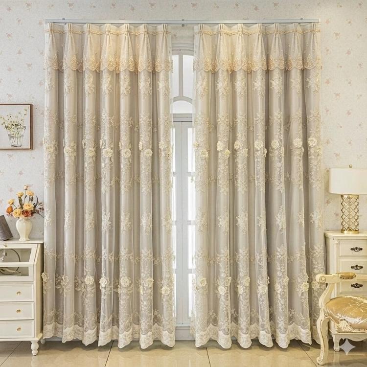 ☆遮光+レース 2枚組カーテン｜2倍ヒダ ドレープ｜1cm単位オーダー