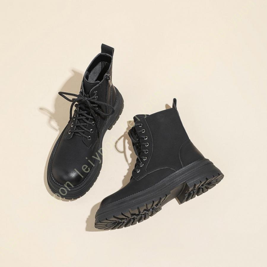 レディース レースアップブーツ 本革 ローヒール プラットフォーム