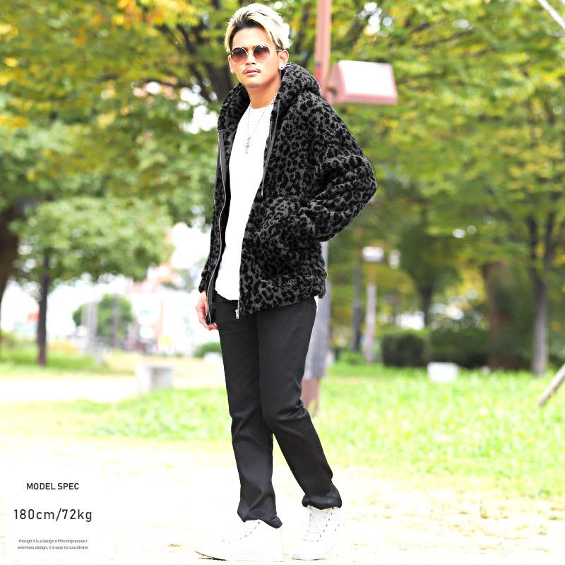 ボア パーカー メンズ ビッグシルエット レオパード 豹柄 ジップ