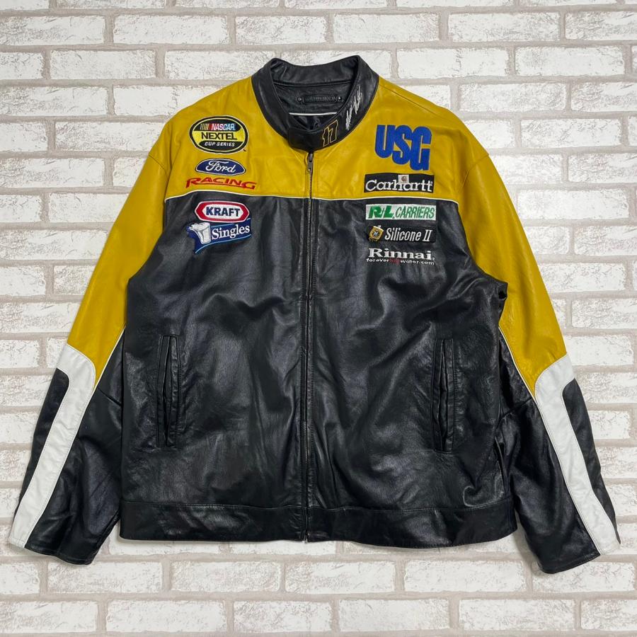 レーシング レザージャケット 本革 メンズ レディース L 古着 : Lucido