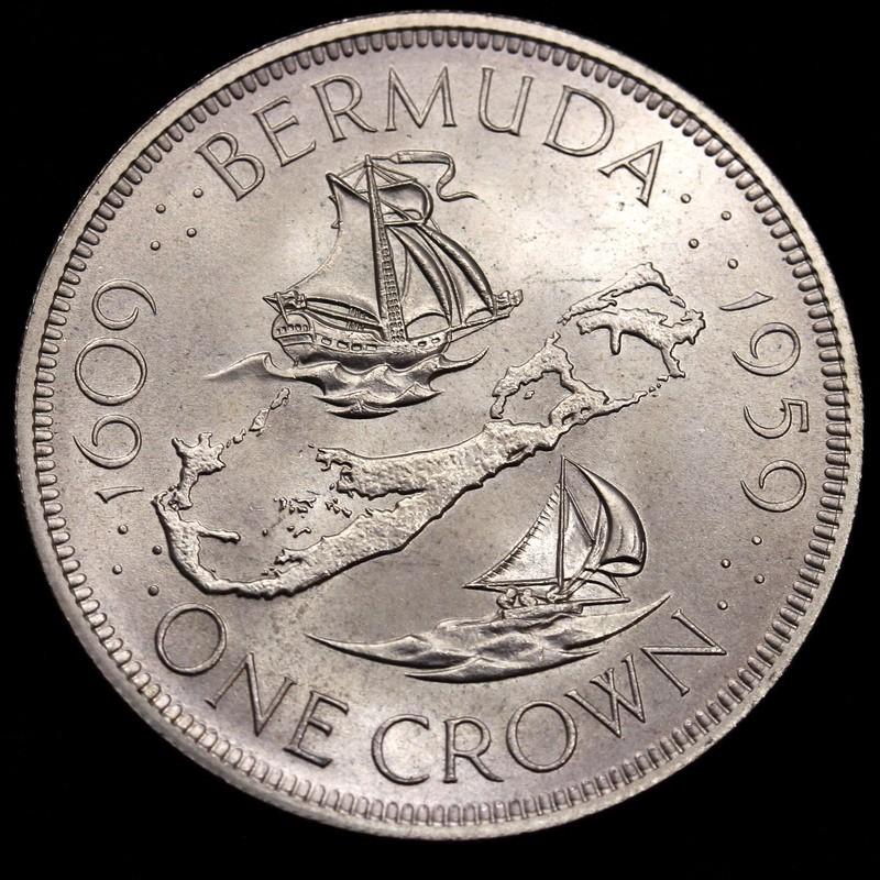 バミューダ諸島 1959年 1クラウン 大型銀貨 発見350年記念 エリザベス