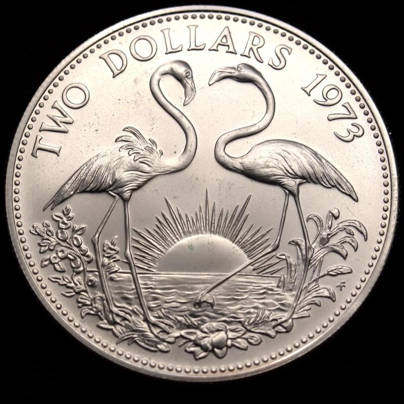 バハマ諸島 1973年 2ドル 大型銀貨 エリザベス : エルズコレクション