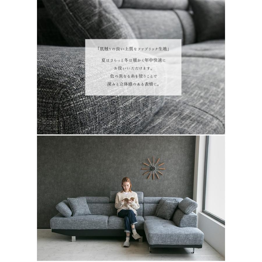 グレー コーナーソファ ファブリック L字型 良好 グレー コーナー