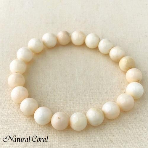 白珊瑚 しろさんご サンゴ ブレスレット 玉 ナチュラルコーラル : 珊瑚