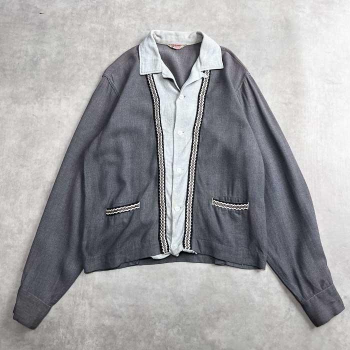 VINTAGE 50'S BUD BERMA OPEN COLLAR RAYON LONG SLEEVE SHIRTS Made