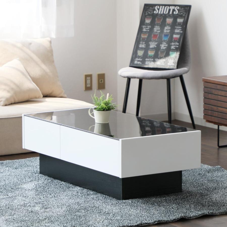 ニトリ（NITORI） ガラス天板センターテーブル 引出し付き (エナメル