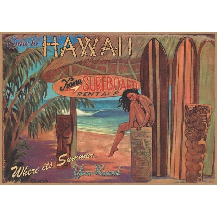 ハワイ サーフボード レトロミニポスター B5サイズ 複製広告 イラスト