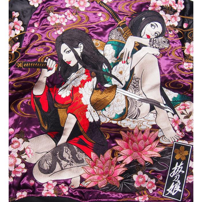 抜刀娘 スカジャン 妃那×凛 sj 刺繍 リバーシブル”桜” 和柄 スーベニア