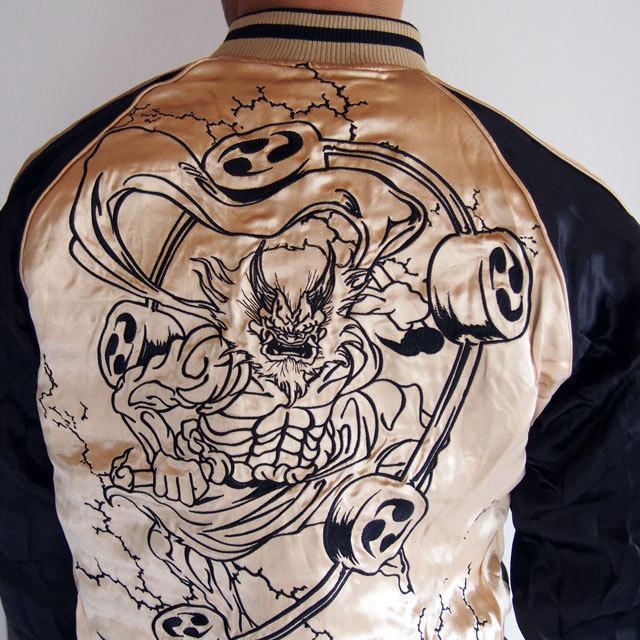 絡繰魂 スカジャン メンズ 粋 新風神雷神 刺繍スカジャン リバーシブル