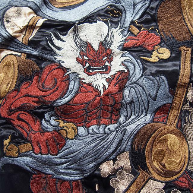 絡繰魂 スカジャン メンズ 粋 新風神雷神 刺繍スカジャン リバーシブル