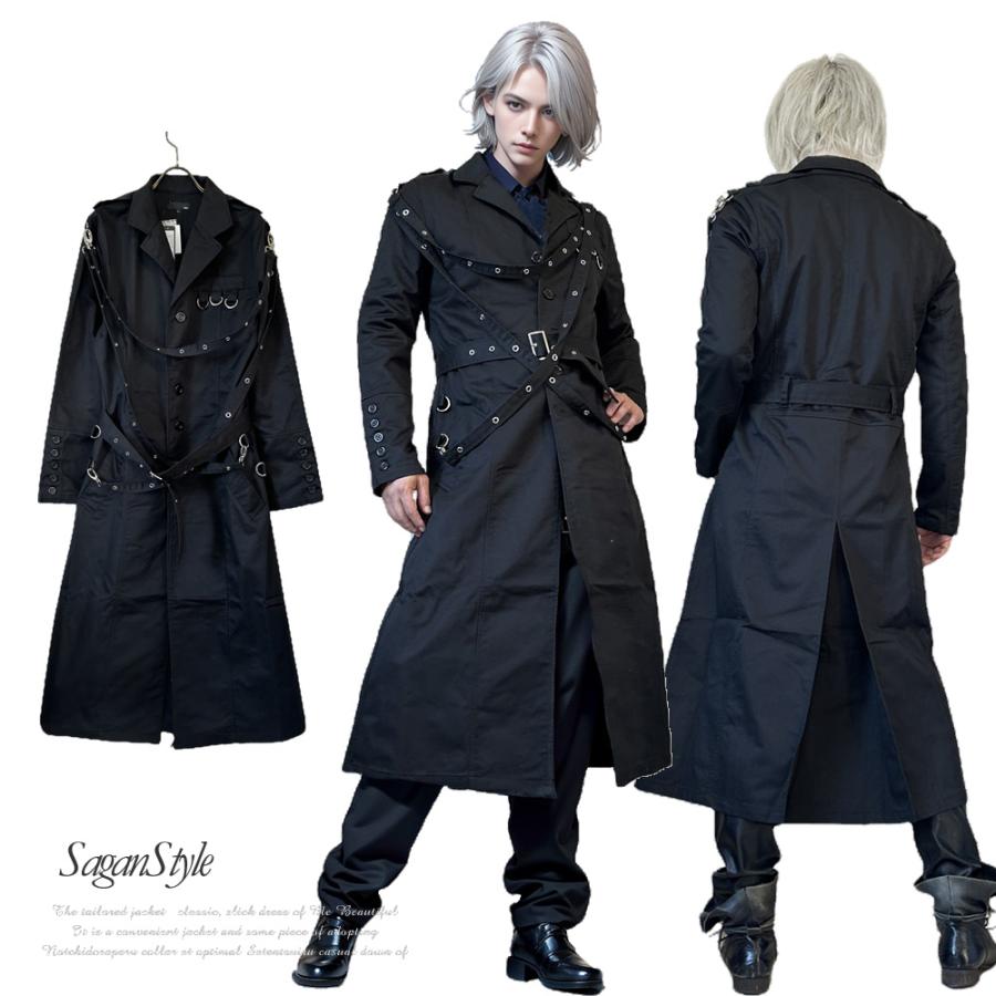 送料無料】ロングコート トレンチ メンズ ヴィジュアル系 ボンテージ