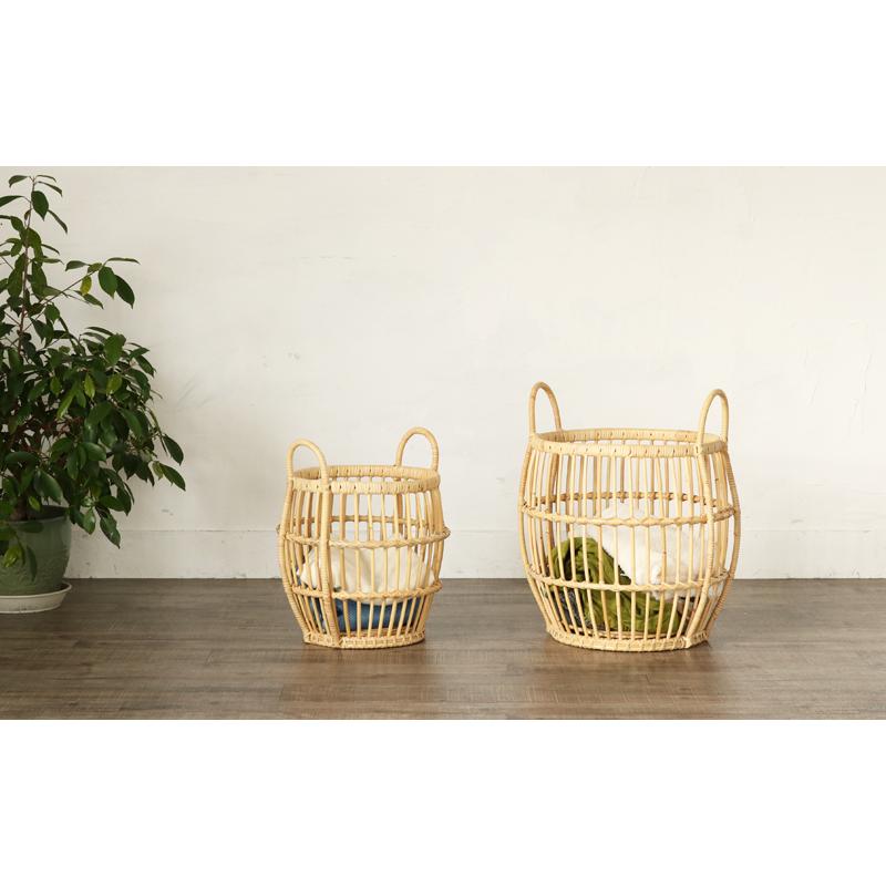 ラタン ランドリー バスケット 大小 2個セット 洗濯カゴ 籐 おしゃれ