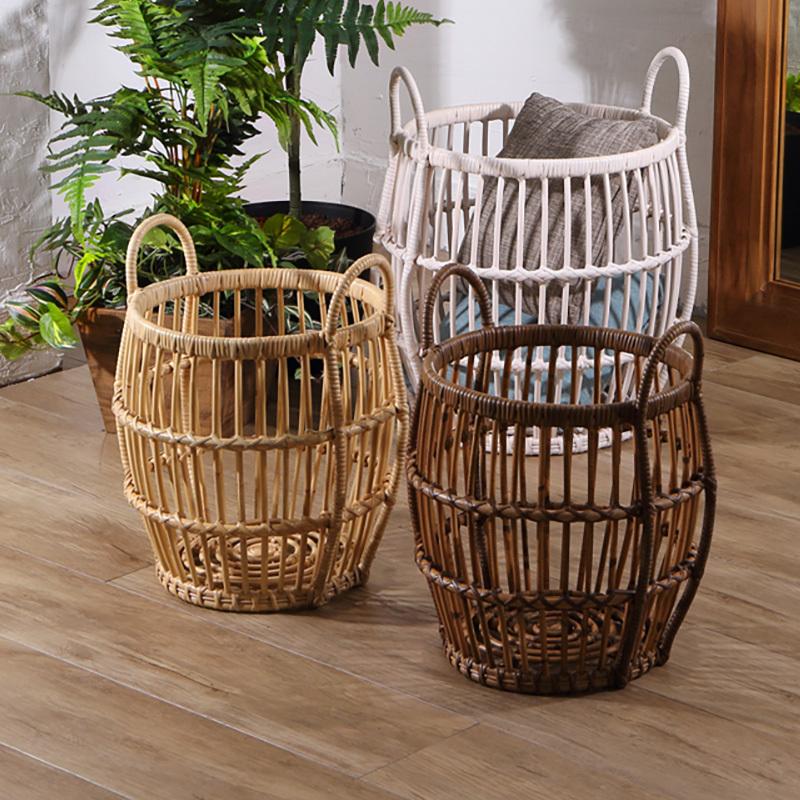 ラタン ランドリー バスケット 大小 2個セット 洗濯カゴ 籐 おしゃれ