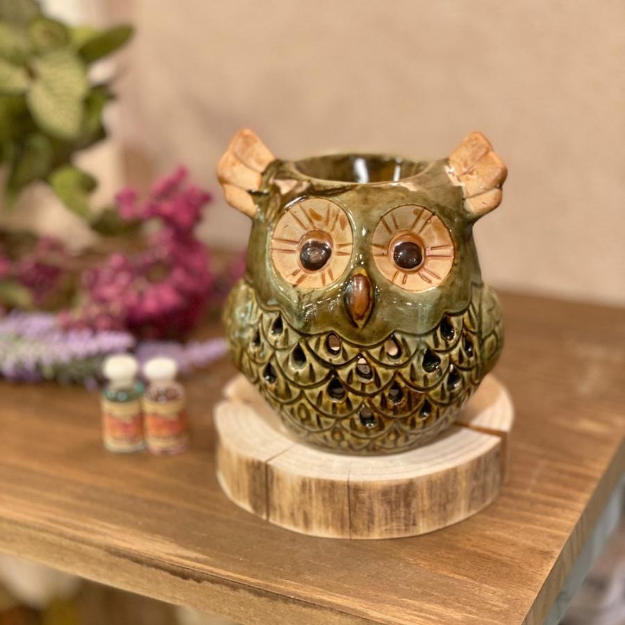 香炉 フクロウ ミミズク E18038-18039 茶色 薄緑 福郎 不苦労 金運
