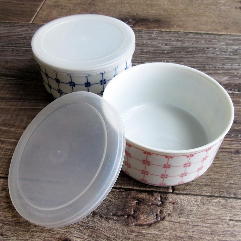 スクエアドットスタック鉢（2色選択）/ 蓋付き 陶器 保存容器 タッパー