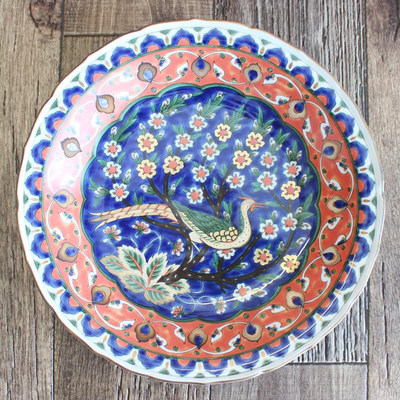 大皿 トルコ IZNIK モザイク タイル 飾り皿 青い花柄 高級食器