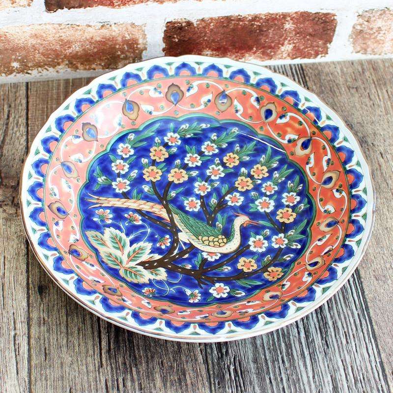 大皿 トルコ IZNIK モザイク タイル 飾り皿 青い花柄 高級食器