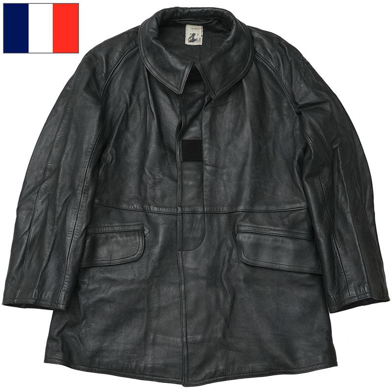 フランス軍 ファイヤーマン レザーコート ボタンタイプ ブラック USED