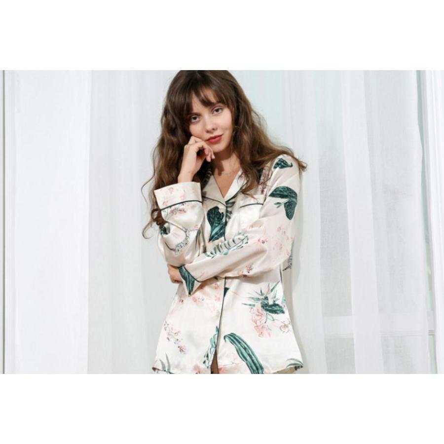 シルクパジャマ レディースパジャマ シルク100%パジャマ 繻子織り