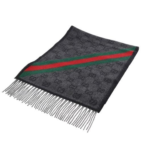 GUCCI（グッチ） マフラー メンズ レディース GGロゴ ブラック グレー