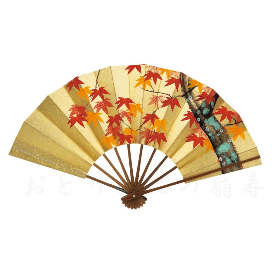舞扇子 日本舞踊・踊り用 29cm 金もみ地 桜/紅葉 スス竹骨 京扇子 箱