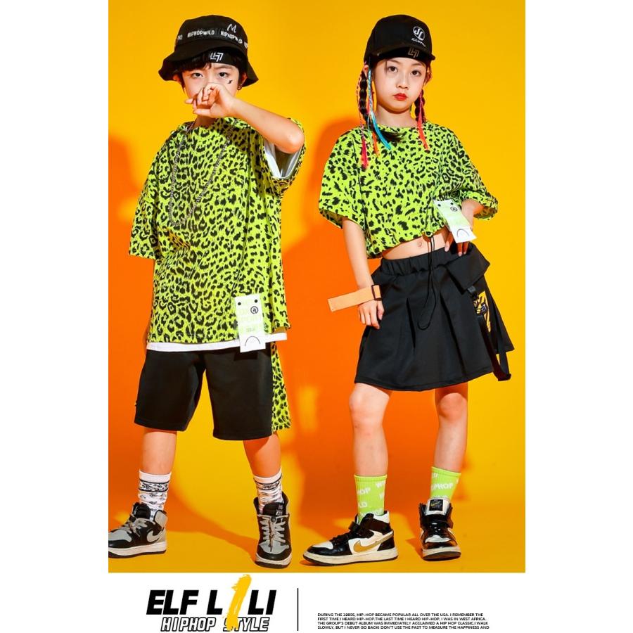 ヒップホップ ダンス衣装 キッズ セットアップ ヒョウ柄 へそ出し