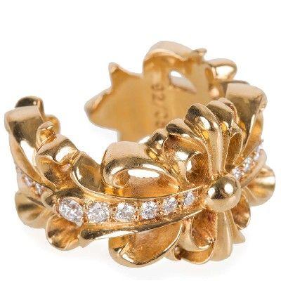 CHROME HEARTS DBL FLORAL CROSS RING PAVE DIAMOND クロムハーツ