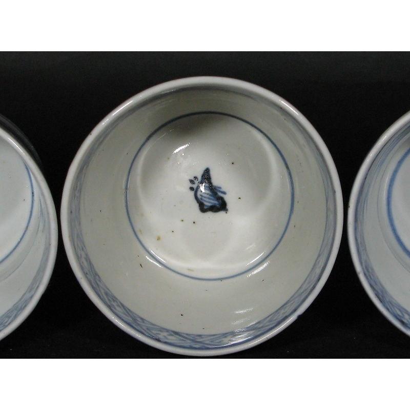 古伊万里 染付 山水文 見込み岩波文 蛇の目高台 蕎麦猪口 3客セット (6