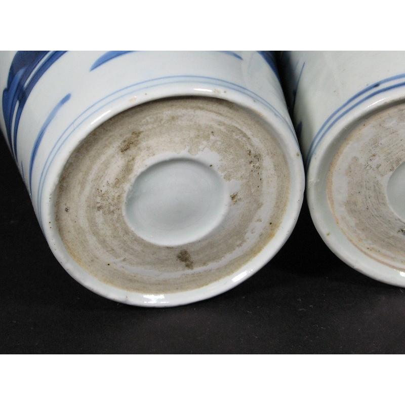 古伊万里 染付 山水文 見込み岩波文 蛇の目高台 蕎麦猪口 3客セット (6