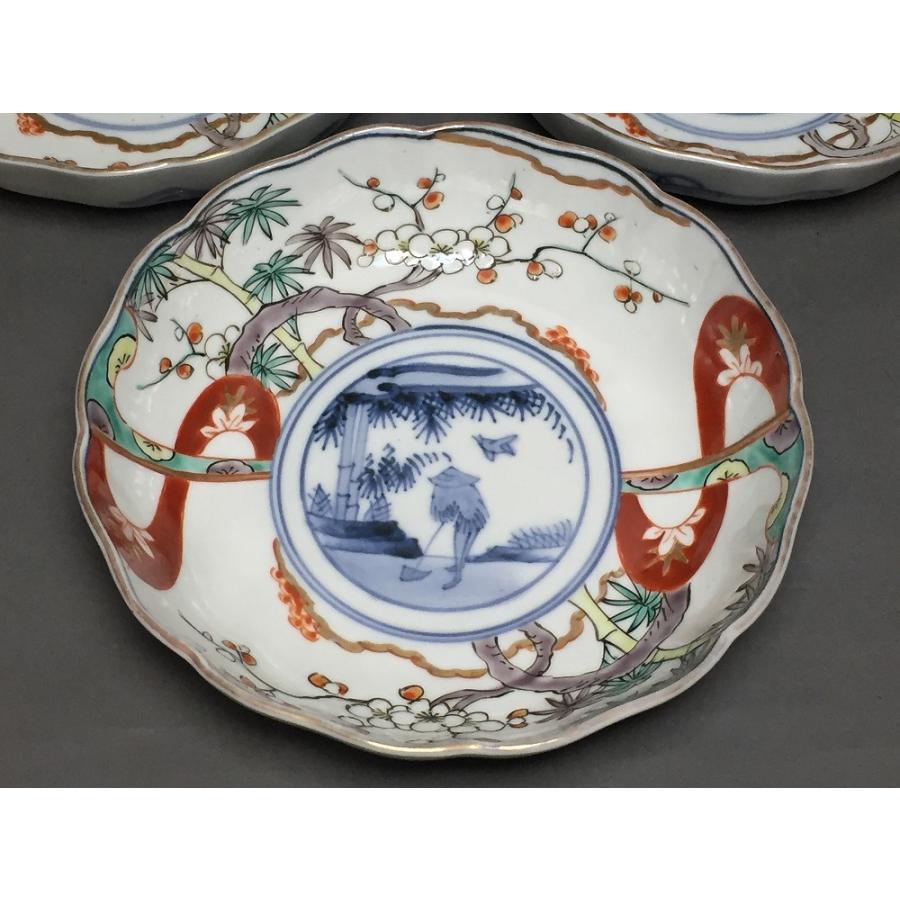 古伊万里 二重角富紋 錦松竹梅 直径15cm なます皿 3枚セット (25) : SK