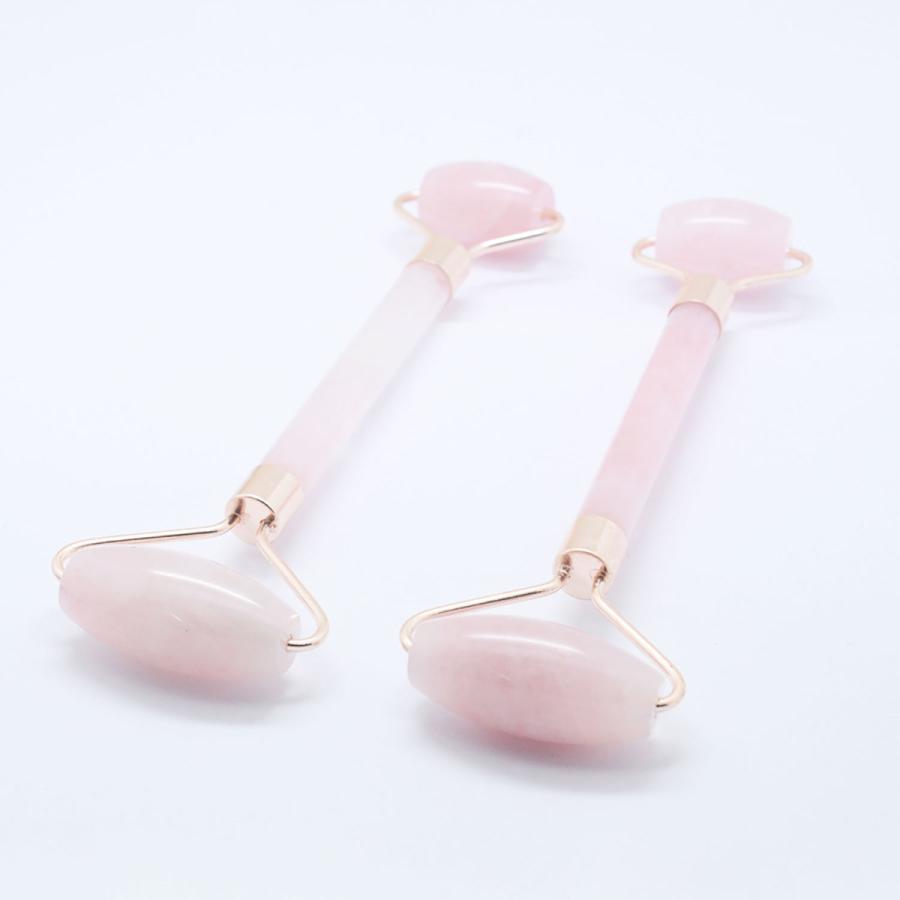 天然石 ローズクォーツ フェイスローラー ローズ ダブルヘッド