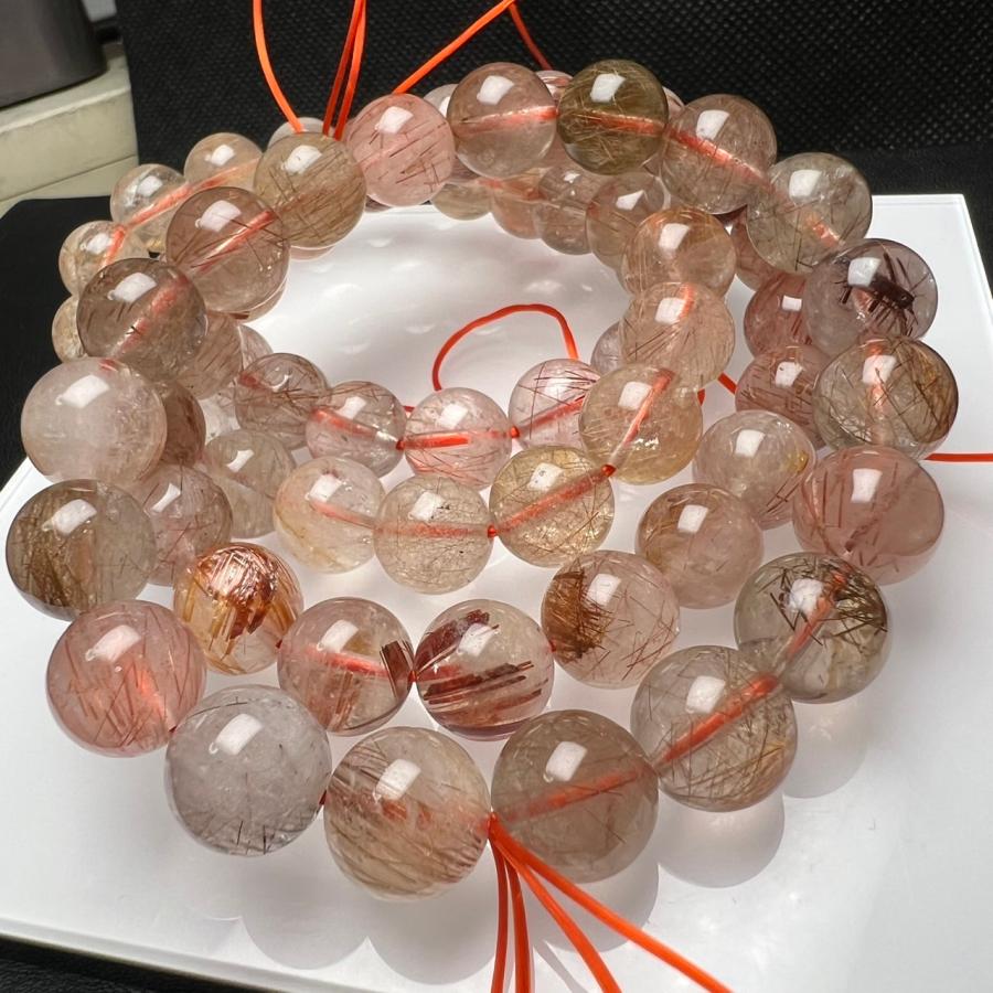 レッドオレンジルチルクォーツ10mm-10.5mm 1連分 ブレスレット2本