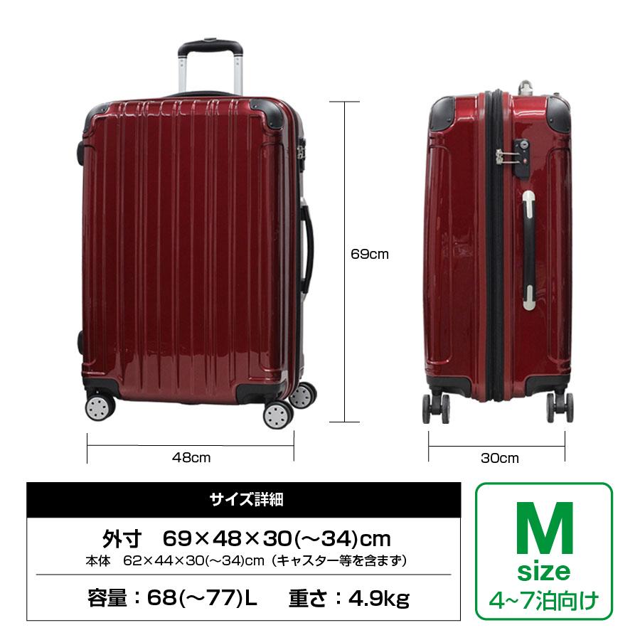 キャリーバッグ スーツケース ジッパー 軽量 Mサイズ 大型ダブル
