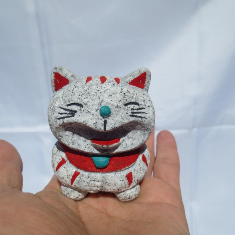 開運 笑福 笑うねこ 招き猫 置物 御影石 招福 ねこ Cat ネコ 猫