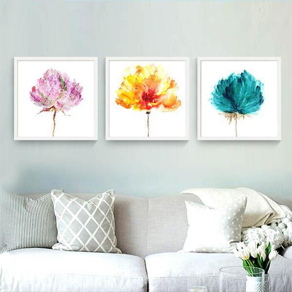 単品 32×32cm アートパネル 枠付きフレーム絵画 水彩画風 一輪花 抽象