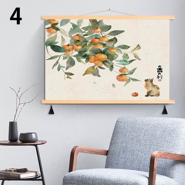 タペストリー 壁掛け ハンガーポスター 掛け軸風 水彩画 イラスト 猫と