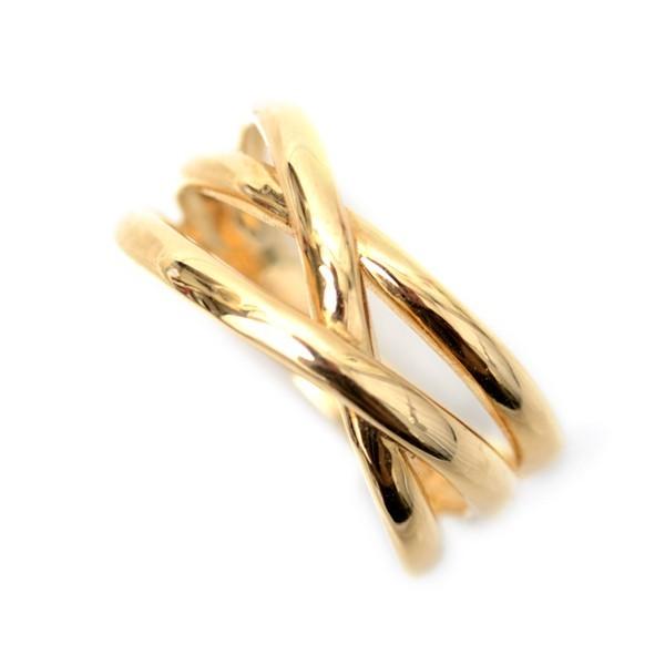 18金 リング k18 指輪 ゴールド 3連リング調 3本ウエーブ ライン