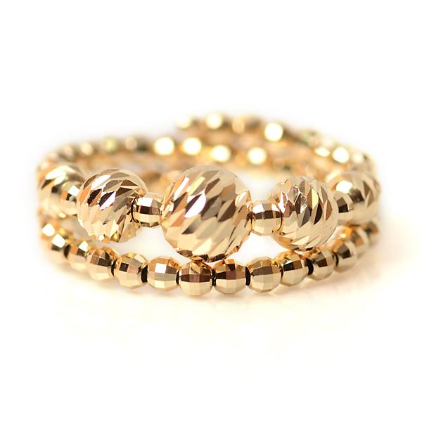 爆買 リング k18 2連調 5mm玉入り ミラーボール 18金 コイルリング