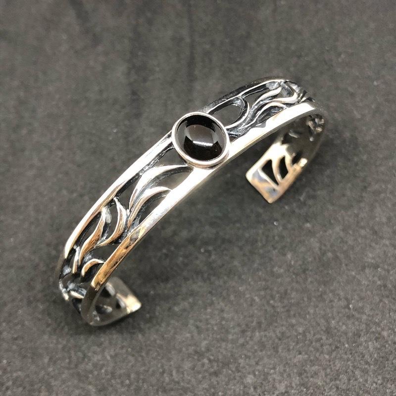 SV925 オニキス バングル ブレスレット シルバー 925 アラベスク 唐草