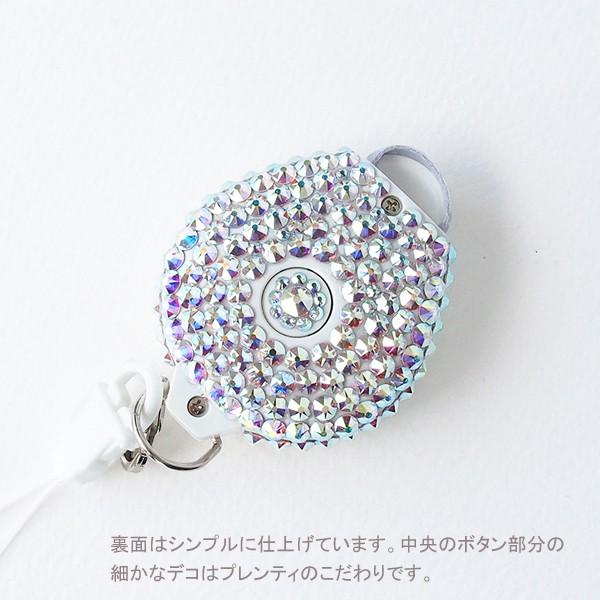 ネックストラップ リール式長さ調節 スワロフスキー デコ ダブルハート